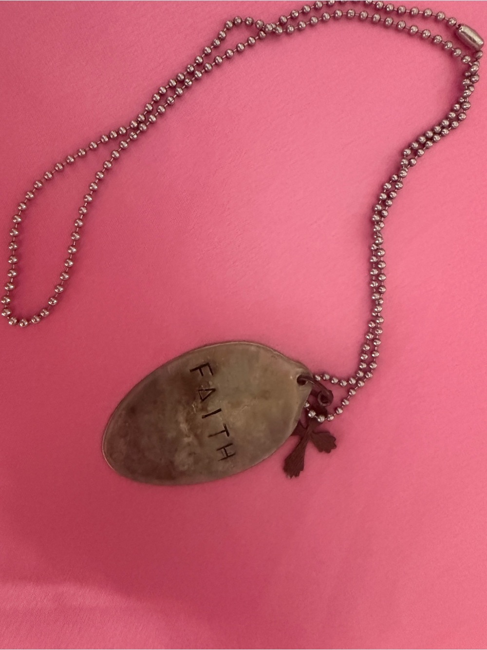 Oval FAITH Pendant Necklace in Silver